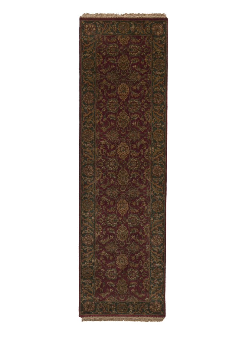 21353 Oriental Rug Indian Handmade Runner Transitional 3'1'' x 10'5'' -3x10- Red Green Jaipur Floral Design