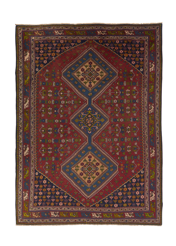 21394 Persian Rug Yalameh Handmade Area Tribal 6'10'' x 9'7'' -7x10- Red Blue Geometric Design