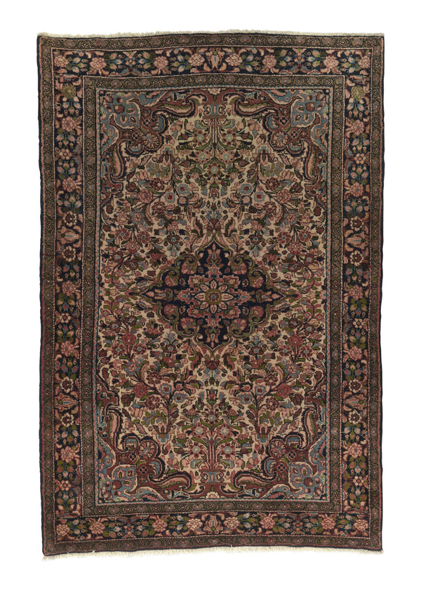 21493 Persian Rug Hamadan Handmade Area Traditional Tribal 4'7'' x 7'4'' -5x7- Whites Beige Pink Floral Design