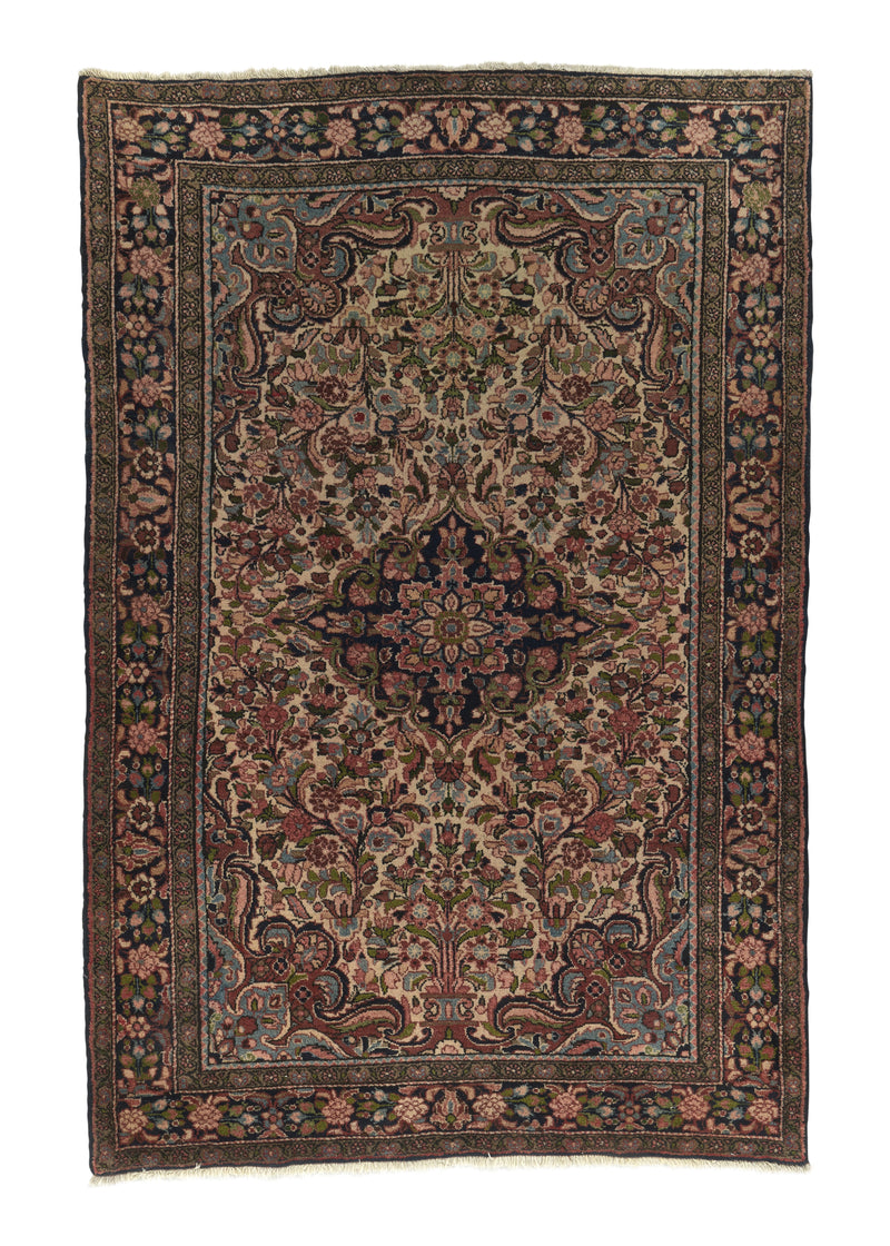 21493 Persian Rug Hamadan Handmade Area Traditional Tribal 4'7'' x 7'4'' -5x7- Whites Beige Pink Floral Design