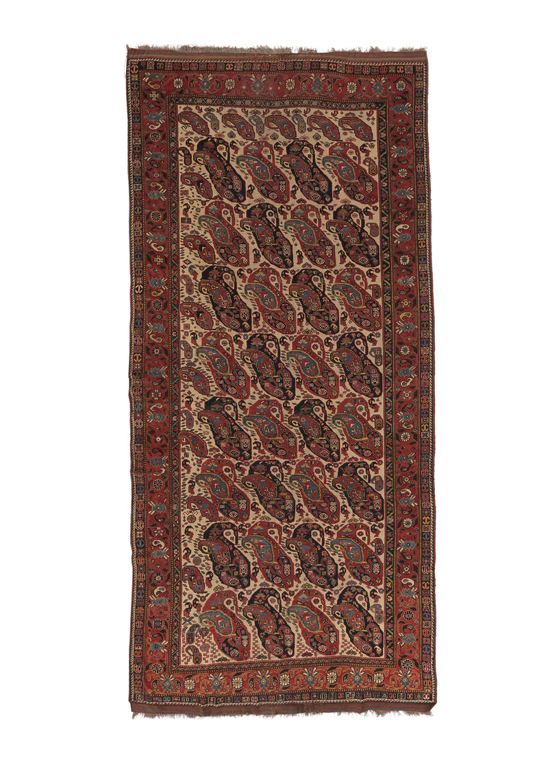 21634 Persian Rug Ghashghaei Handmade Area Antique Tribal 6'2'' x 12'9'' -6x13- Red Whites Beige Mother And Daughter Paisley Boteh Design