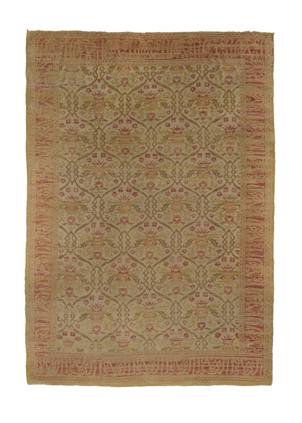21641 Oriental Rug Turkish Handmade Area Antique Tribal 6'7'' x 9'6'' -7x10- Whites Beige Oushak Geometric Design