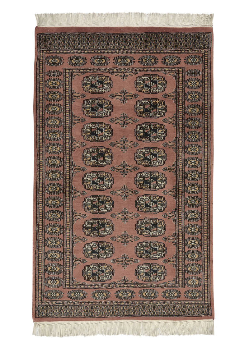 21687 Persian Rug Turkmen Handmade Area Tribal 2'7'' x 4'3'' -3x4- Pink Bokhara Design