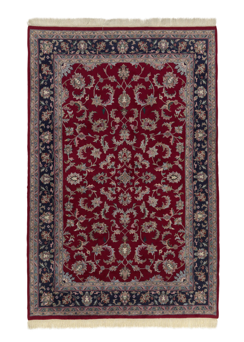 21792 Oriental Rug Indian Handmade Area Traditional 5'6'' x 8'6'' -6x9- Red Blue Floral Design