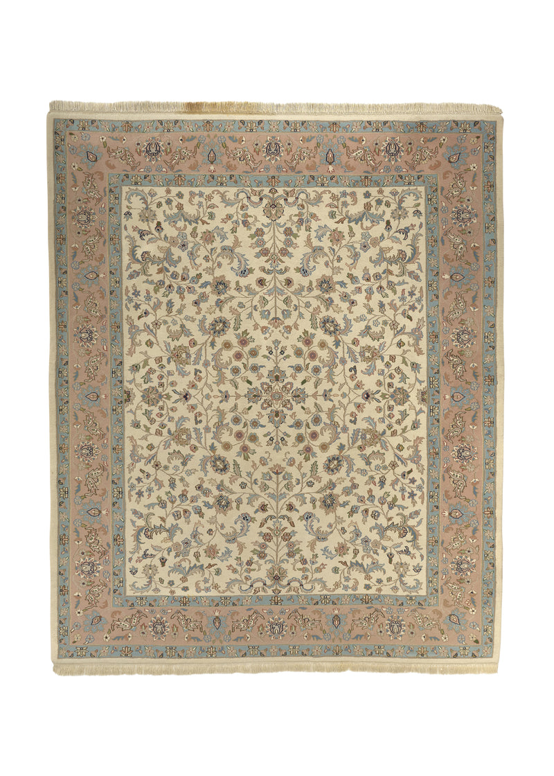 21797 Oriental Rug Indian Handmade Area Traditional 8'2'' x 9'10'' -8x10- Whites Beige Pink Floral Design