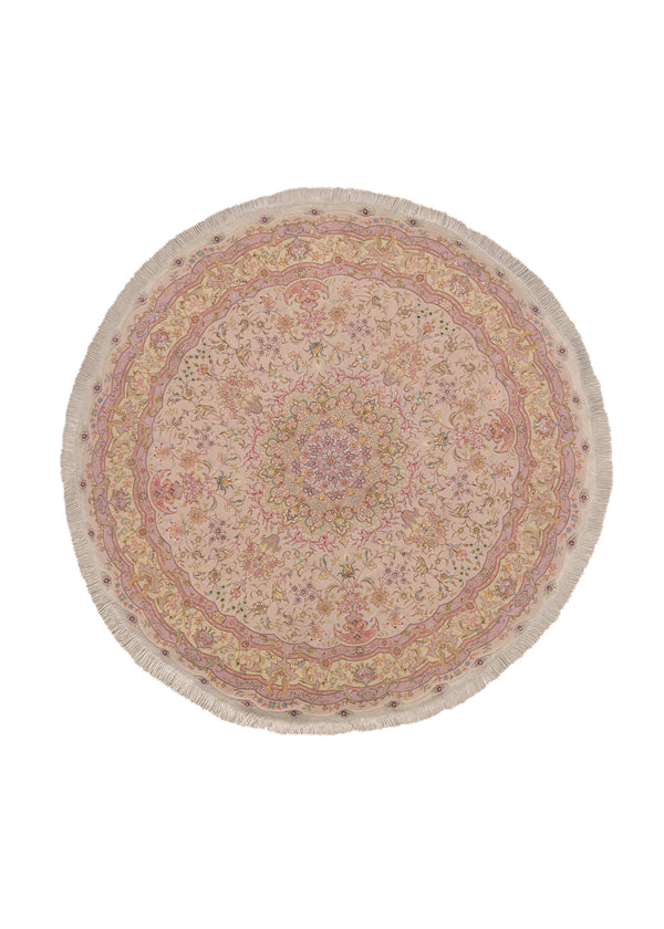 22124 Persian Rug Tabriz Handmade Round Traditional 6'7'' x 6'7'' -7x7- Pink Naghsh Floral Design