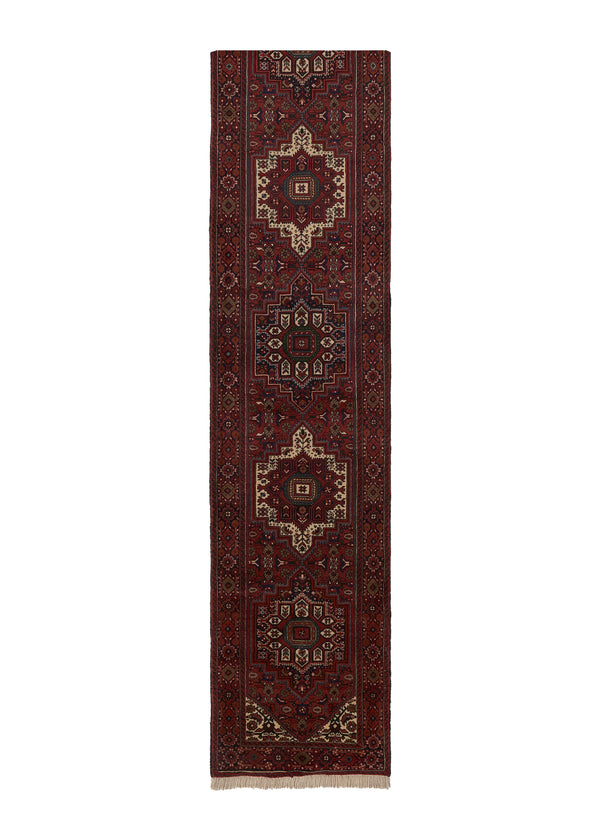 22235 Persian Rug Bijar Handmade Runner Traditional 2'0'' x 9'9'' -2x10- Red Geometric Design