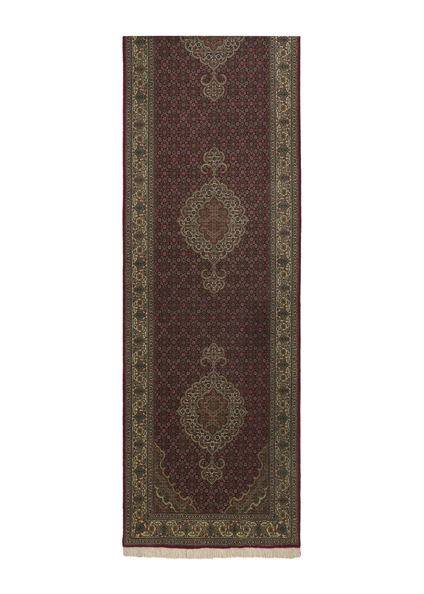 22528 Persian Rug Tabriz Handmade Runner Traditional 2'9'' x 13'2'' -3x13- Red Green Mahi Fish Design