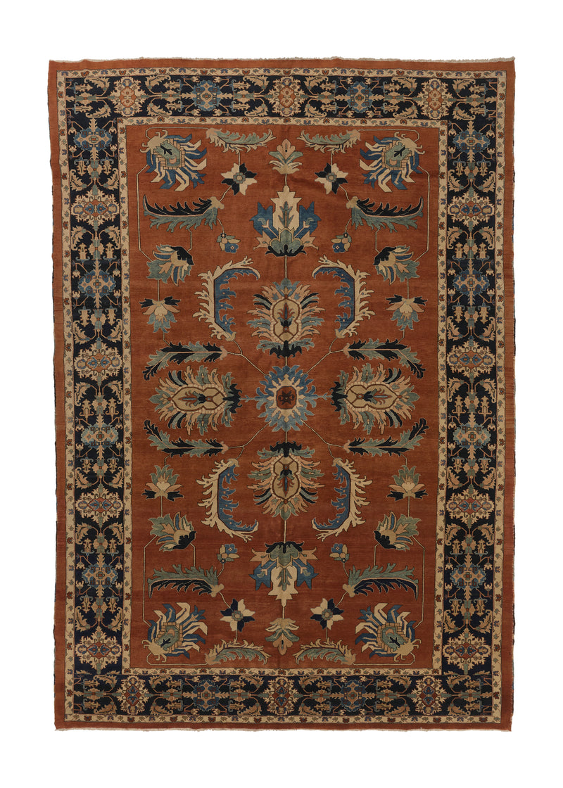 22654 Persian Rug Tabriz Handmade Area Traditional 13'0'' x 19'8'' -13x20- Orange Blue Open Field Floral Design