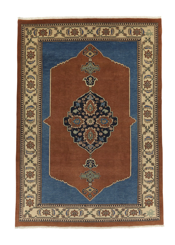 22669 Persian Rug Tabriz Handmade Area Traditional 6'6'' x 9'3'' -7x9- Orange Blue Haji Jalili Design