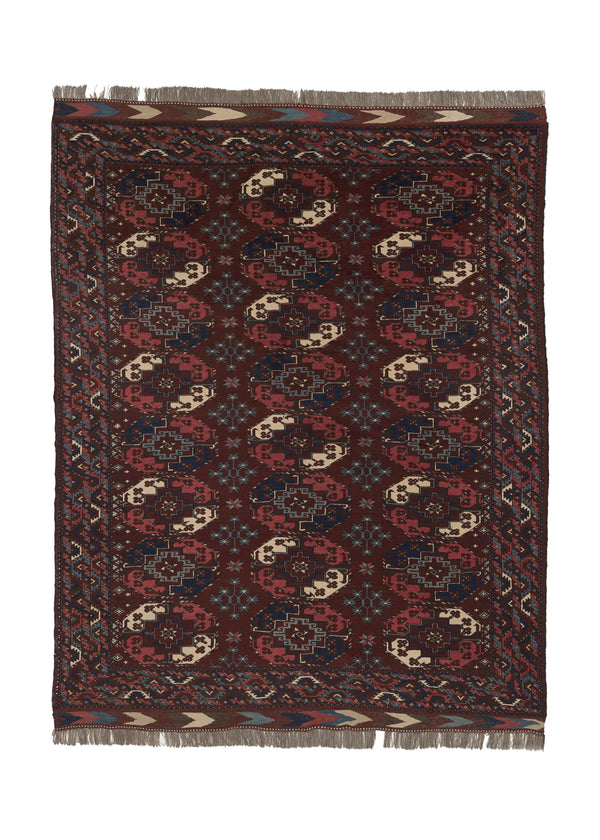 22697 Oriental Rug Afghan Handmade Area Tribal 8'7'' x 11'2'' -9x11- Red Geometric Bokhara Elephant Foot Design