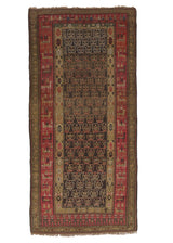 22724 Persian Rug Kurdistan Handmade Area Runner Antique Tribal 4'0'' x 8'3'' -4x8- Brown Yellow Gold Red Geometric Animals Design
