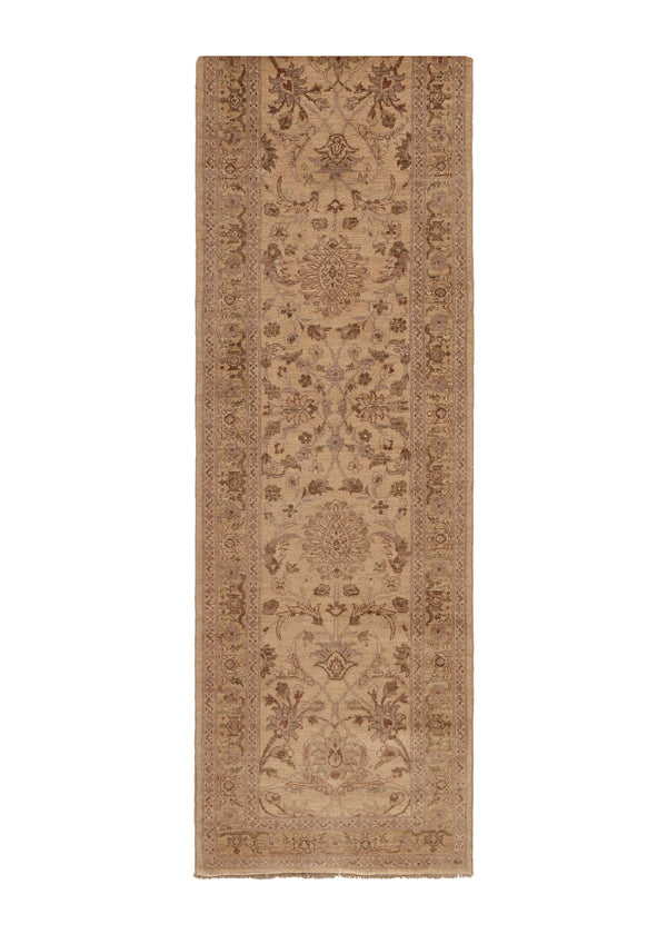 22953 Oriental Rug Pakistani Handmade Runner Transitional Neutral 2'5'' x 12'1'' -2x12- Whites Beige Floral Oushak Design
