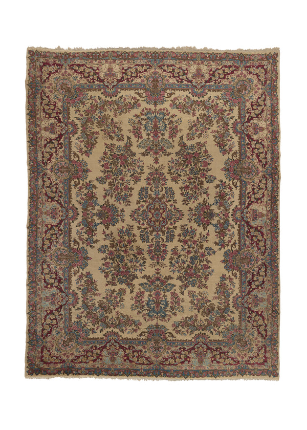 23029 Persian Rug Kerman Handmade Area Traditional 9'8'' x 13'0'' -10x13- Whites Beige Red Floral Design