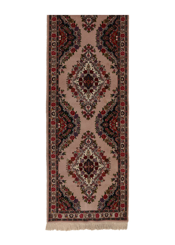 23147 Persian Rug Tabriz Handmade Runner Traditional 2'9'' x 9'7'' -3x10- Pink Open Field Floral Design