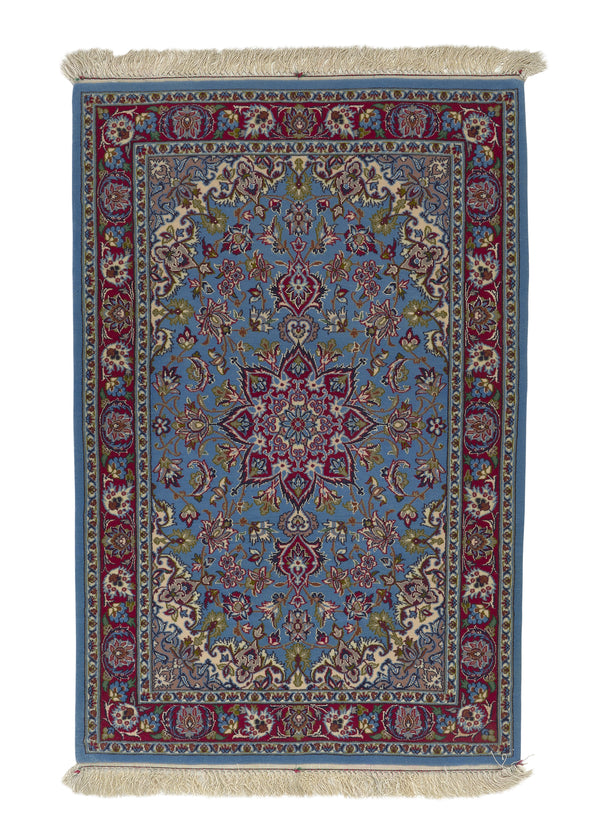 23211 Persian Rug Isfahan Handmade Area Traditional 2'4'' x 3'6'' -2x4- Red Whites Beige Blue Floral Design