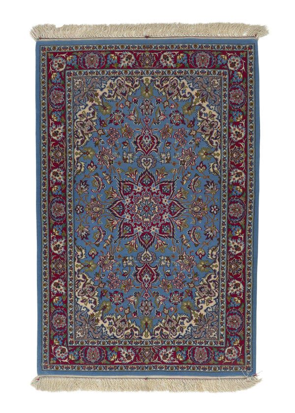 23211 Persian Rug Isfahan Handmade Area Traditional 2'4'' x 3'6'' -2x4- Red Whites Beige Blue Floral Design