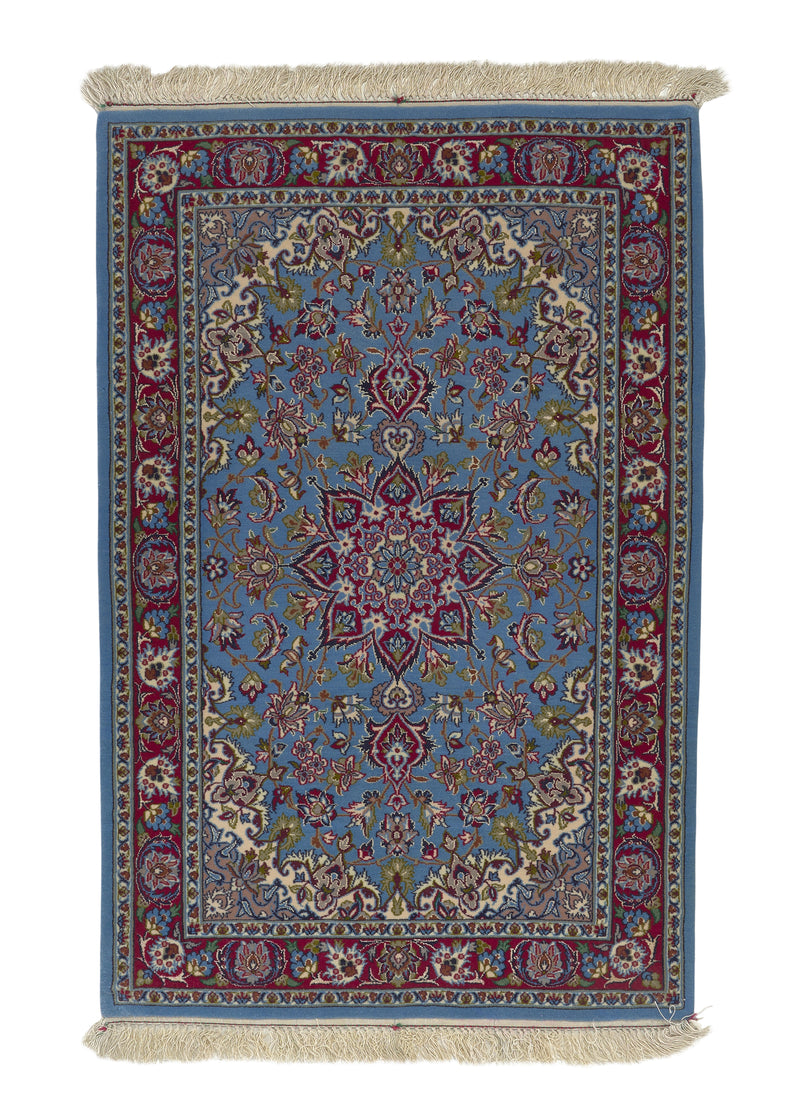 23211 Persian Rug Isfahan Handmade Area Traditional 2'4'' x 3'6'' -2x4- Red Whites Beige Blue Floral Design