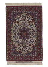 23215 Persian Rug Isfahan Handmade Area Traditional 2'4'' x 3'6'' -2x4- Red Whites Beige Green Floral Design
