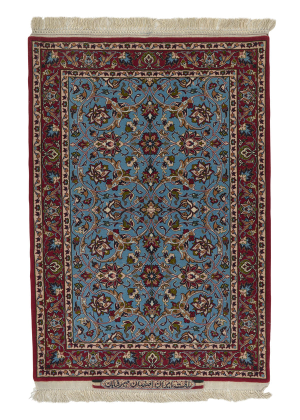 23229 Persian Rug Isfahan Handmade Area Traditional 2'4'' x 3'7'' -2x4- Blue Red Floral Design