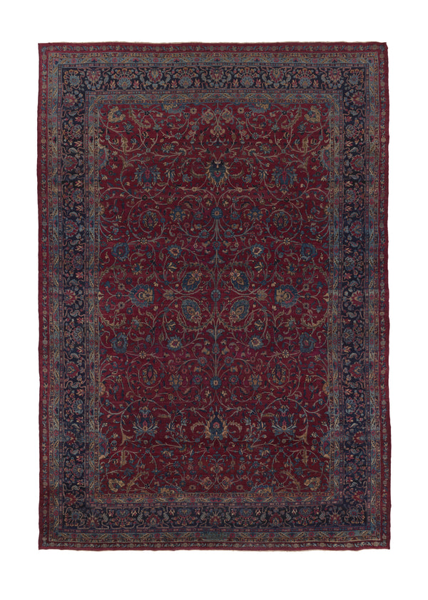 23402 Persian Rug Kerman Handmade Area Antique Traditional 9'3'' x 13'10'' -9x14- Red Blue Floral Design