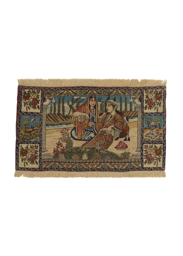 23419 Persian Rug Tabriz Handmade Area Traditional 1'11'' x 2'8'' -2x3- Whites Beige Pictorial Design