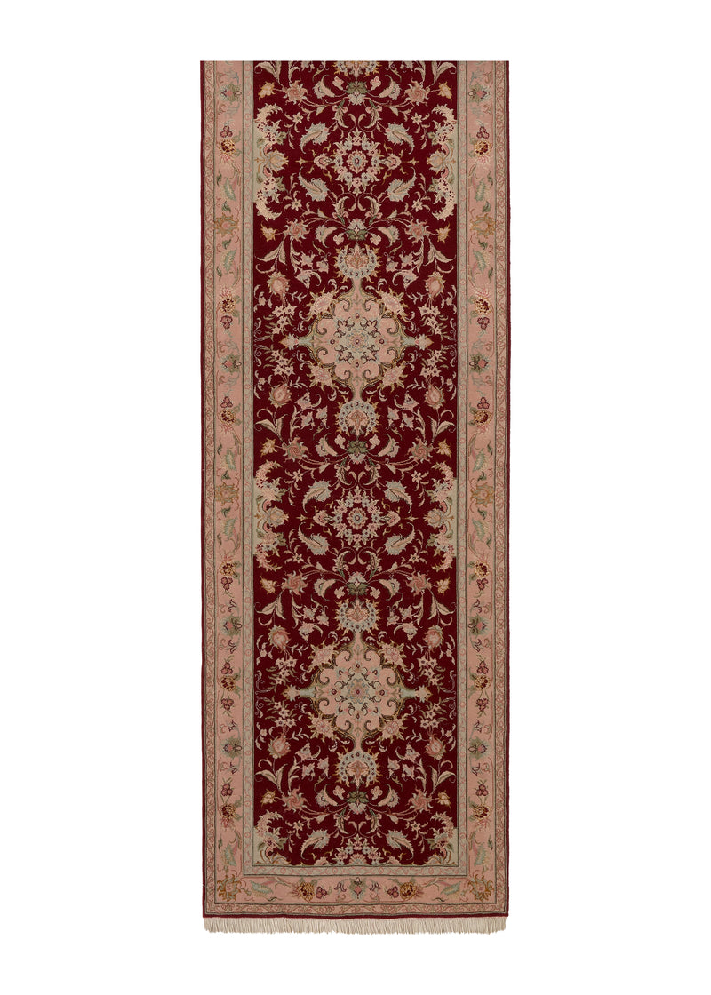 23443 Persian Rug Tabriz Handmade Runner Traditional 2'7'' x 12'9'' -3x13- Red Pink Naghsh Floral Design