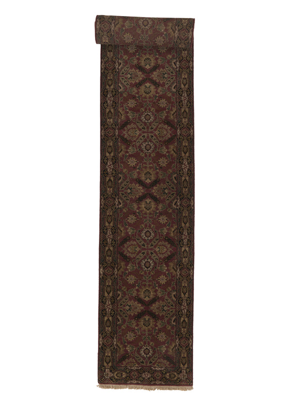 23520 Oriental Rug Indian Handmade Runner Transitional 3'0'' x 16'1'' -3x16- Red Green Jaipur Floral Design