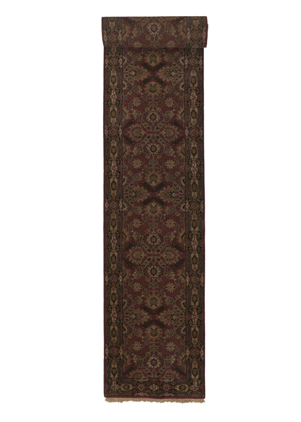 23521 Oriental Rug Indian Handmade Runner Transitional 3'1'' x 15'11'' -3x16- Red Green Jaipur Floral Design