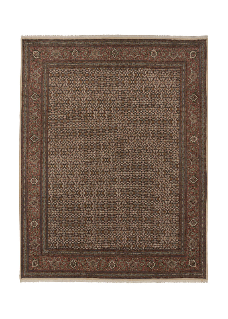 23817 Persian Rug Tabriz Handmade Area Traditional 9'10'' x 12'10'' -10x13- Whites Beige Pink Mahi Fish Design