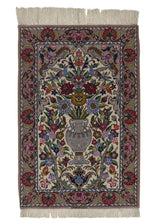 24098 Persian Rug Isfahan Handmade Area Traditional 2'4'' x 3'6'' -2x4- Whites Beige Multi-color Floral Vase Design