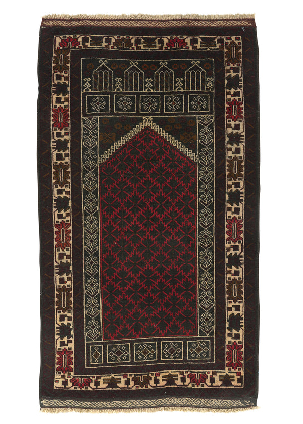 24116 Persian Rug Baloch Handmade Area Tribal 2'8'' x 4'5'' -3x4- Brown Prayer Rug Design