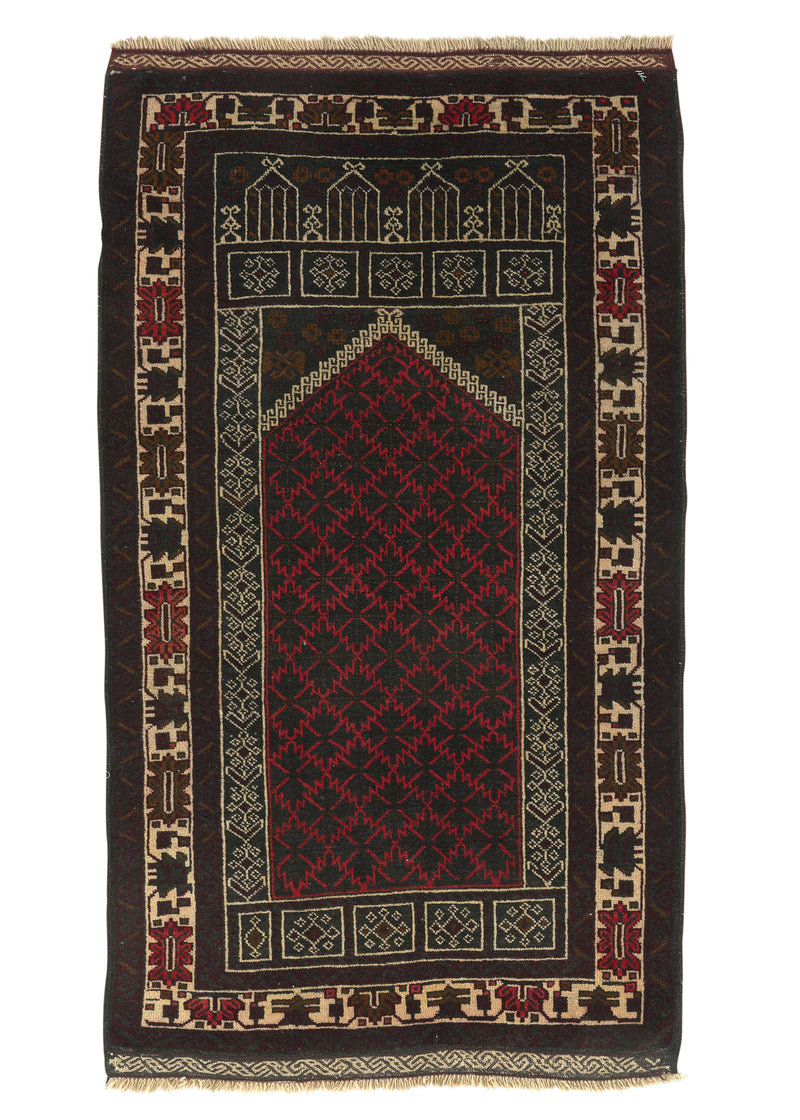 24116 Persian Rug Baloch Handmade Area Tribal 2'8'' x 4'5'' -3x4- Brown Prayer Rug Design