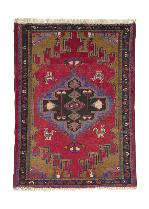 24151 Persian Rug Hamadan Handmade Area Tribal 3'0'' x 5'0'' -3x5- Red Geometric Design
