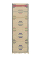 24216 Oriental Rug Indian Handmade Runner Transitional 2'7'' x 11'3'' -3x11- Whites Beige Dhurrie Geometric Design