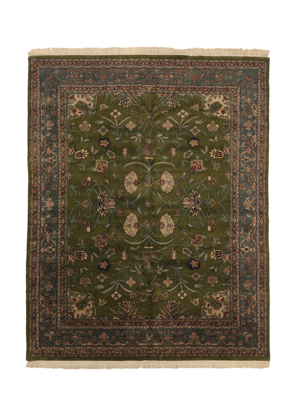 24231 Oriental Rug Indian Handmade Area Traditional 8'1'' x 10'3'' -8x10- Green Floral Design