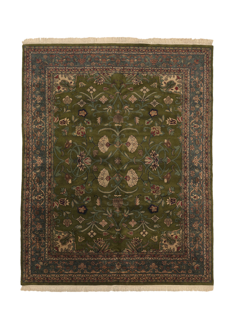 24231 Oriental Rug Indian Handmade Area Traditional 8'1'' x 10'3'' -8x10- Green Floral Design