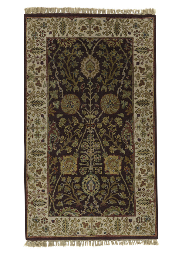 24280 Oriental Rug Indian Handmade Area Transitional Traditional 3'0'' x 5'2'' -3x5- Black Green Jaipur Floral Design