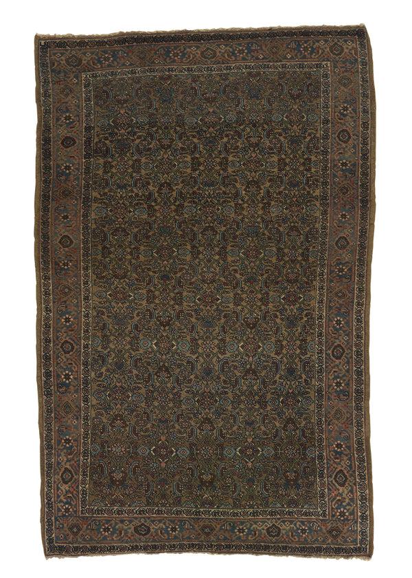 24375 Persian Rug Bijar Handmade Area Antique Traditional 3'10'' x 6'1'' -4x6- Brown Green Herati Design