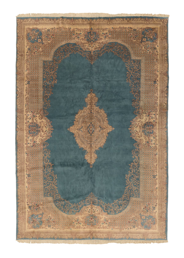 24379 Persian Rug Kerman Handmade Area Traditional 11'9'' x 17'6'' -12x18- Blue Whites Beige Open Field Floral Design