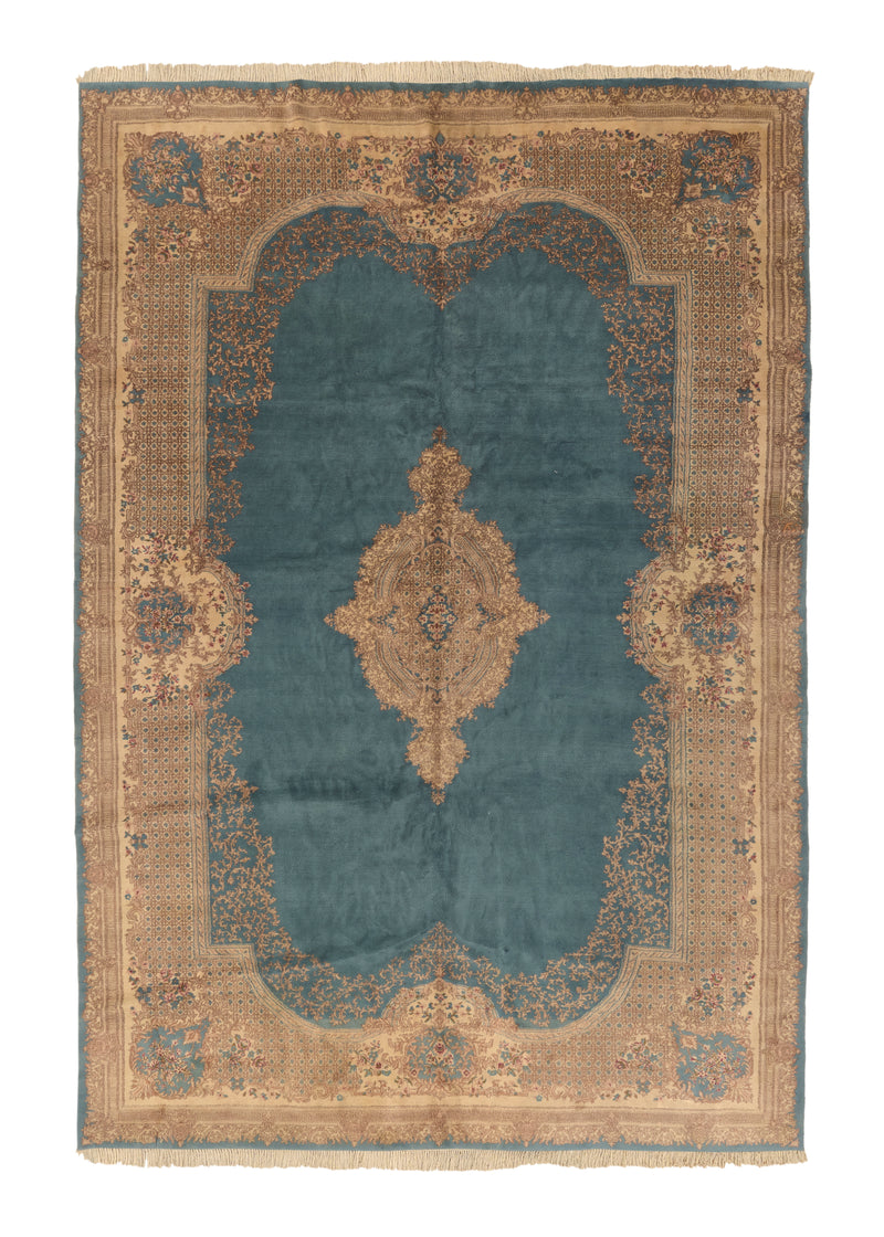 24379 Persian Rug Kerman Handmade Area Traditional 11'9'' x 17'6'' -12x18- Blue Whites Beige Open Field Floral Design
