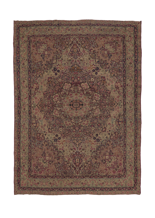 24446 Persian Rug Kerman Handmade Area Antique Traditional 9'0'' x 12'2'' -9x12- Whites Beige Pink Floral Design