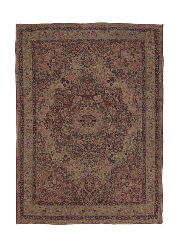 24446 Persian Rug Kerman Handmade Area Antique Traditional 9'0'' x 12'2'' -9x12- Whites Beige Pink Floral Design