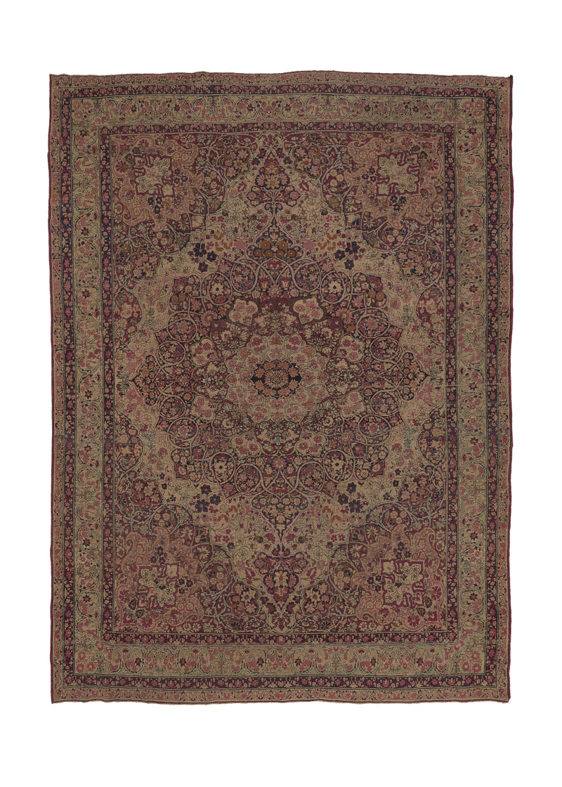 24446 Persian Rug Kerman Handmade Area Antique Traditional 9'0'' x 12'2'' -9x12- Whites Beige Pink Floral Design