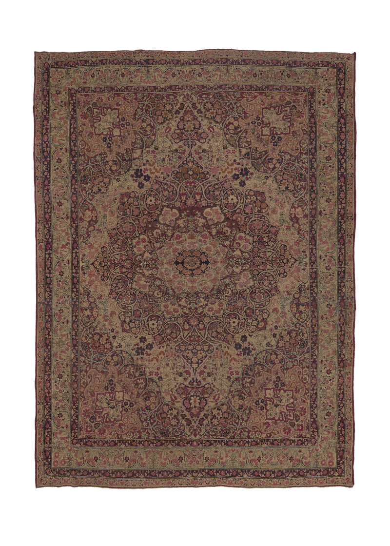 24446 Persian Rug Kerman Handmade Area Antique Traditional 9'0'' x 12'2'' -9x12- Whites Beige Pink Floral Design