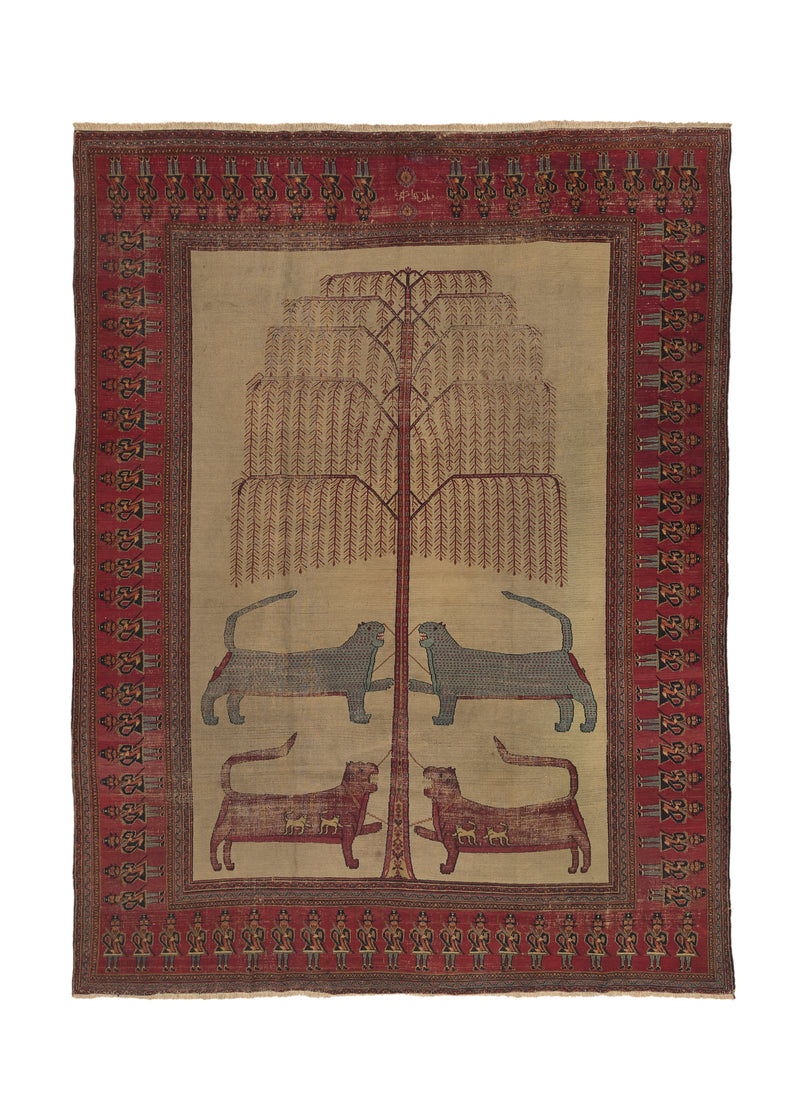 2452 Persian Rug Dorokhsh Handmade Area Antique Traditional 9'10'' x 13'0'' -10x13- Red Whites Beige Unique Pictorial Tree of Life Design