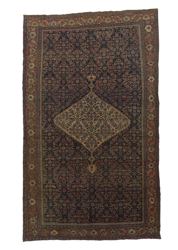 24669 Persian Rug Bijar Handmade Area Antique Traditional 6'9'' x 11'2'' -7x11- Blue Orange Herati Design