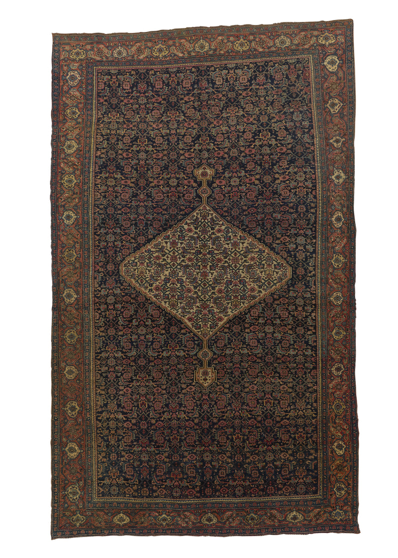 24669 Persian Rug Bijar Handmade Area Antique Traditional 6'9'' x 11'2'' -7x11- Blue Orange Herati Design