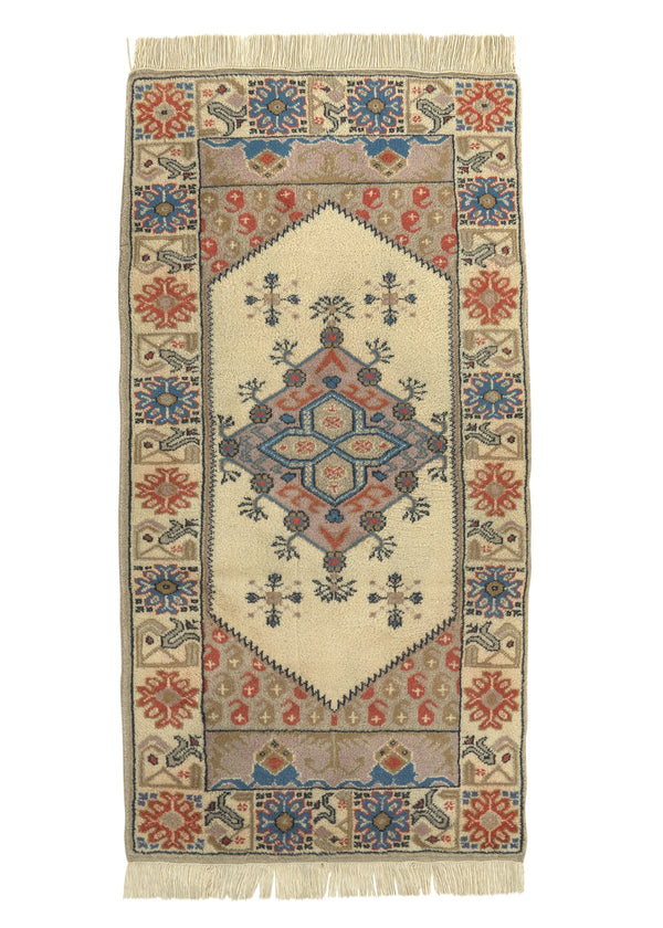 24693 Oriental Rug Turkish Handmade Area Runner Tribal 2'9'' x 5'4'' -3x5- Whites Beige Geometric Design