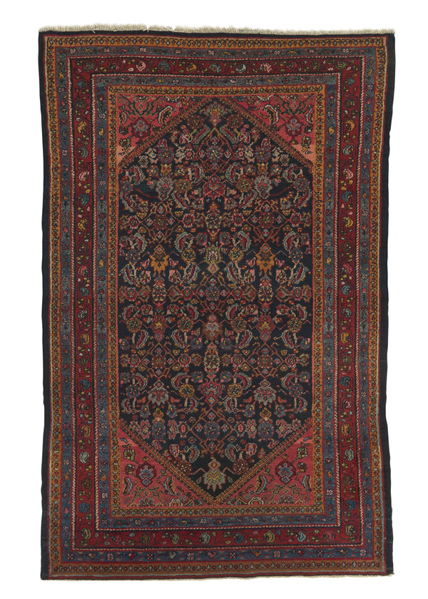 24694 Persian Rug Hamadan Handmade Area Tribal 4'2'' x 6'8'' -4x7- Blue Geometric Design